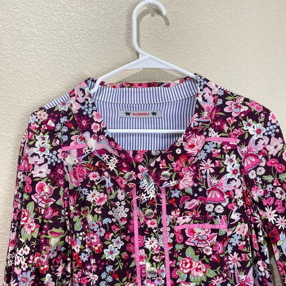 OLLEBOREBLA Floral Top Pink Japanese Street Fashion Blouse Eclectic Artsy Medium - Picture 3 of 7